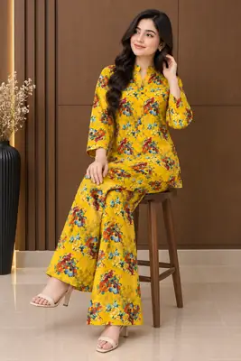 2 Pcs Women's Stitched Linen Printed Co-Ord Set thumbnail 26