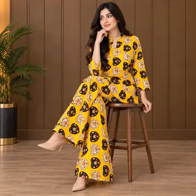 2 Pcs Women's Stitched Linen Printed Co-Ord Set thumbnail 29