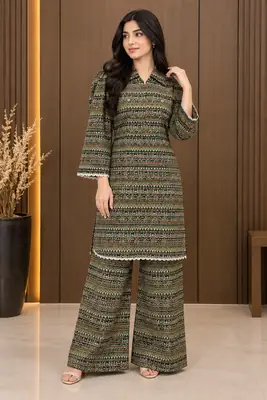 2 Pcs Women's Stitched Linen Printed Shirt And Trouser thumbnail 7