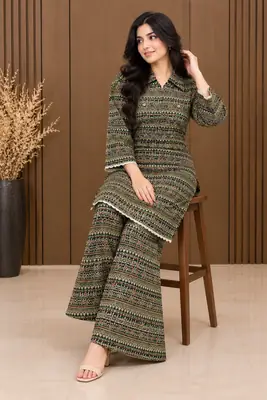 2 Pcs Women's Stitched Linen Printed Shirt And Trouser thumbnail 8