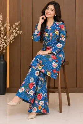 2 Pcs Women's Stitched Linen Printed Shirt And Trouser thumbnail 15