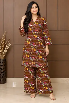 2 Pcs Women's Stitched Linen Printed Shirt And Trouser thumbnail 17