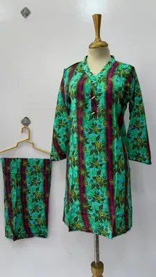 2 Pcs Women's Stitched Linen Printed Shirt And Trouser thumbnail 21