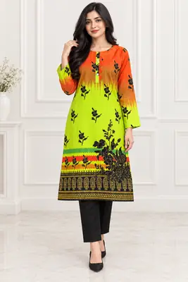 2 Pcs Women's Stitched Linen Printed Shirt And Trouser