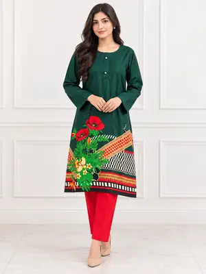 2 Pcs Women's Stitched Linen Printed Shirt And Trouser