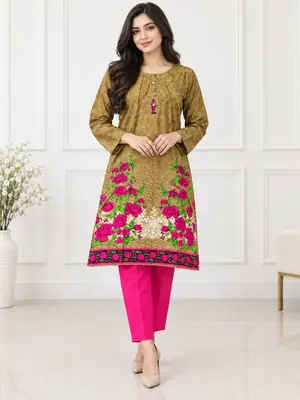 2 Pcs Women's Stitched Linen Printed Shirt And Trouser