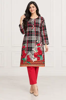 2 Pcs Women's Stitched Linen Printed Shirt And Trouser