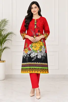 2 Pcs Women's Stitched Linen Printed Shirt And Trouser