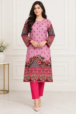 2 Pcs Women's Stitched Linen Printed Shirt And Trouser