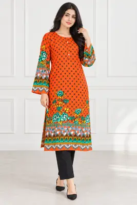 2 Pcs Women's Stitched Linen Printed Shirt And Trouser
