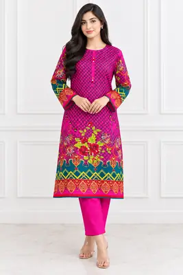 2 Pcs Women's Stitched Linen Printed Shirt And Trouser