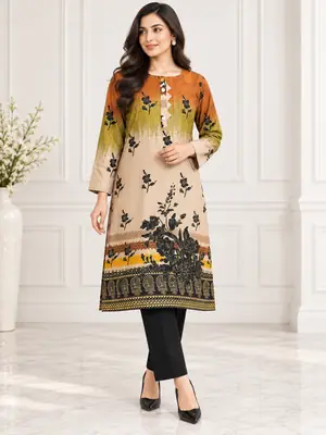 2 Pcs Women's Stitched Linen Printed Shirt And Trouser