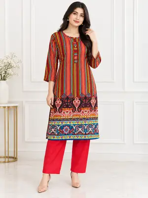 2 Pcs Women's Stitched Linen Printed Shirt And Trouser