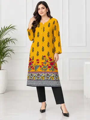 2 Pcs Women's Stitched Linen Printed Shirt And Trouser