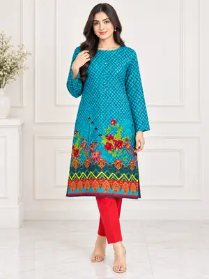 2 Pcs Women's Stitched Linen Printed Shirt And Trouser