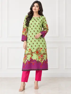 2 Pcs Women's Stitched Linen Printed Shirt And Trouser