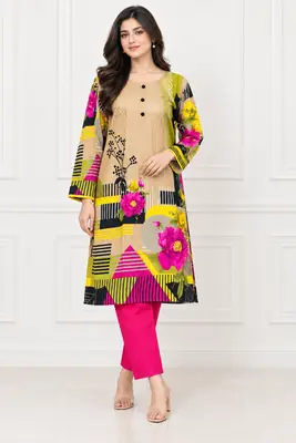 2 Pcs Women's Stitched Linen Printed Shirt And Trouser