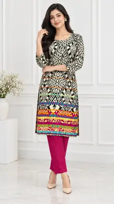 2 Pcs Women's Stitched Linen Printed Shirt And Trouser