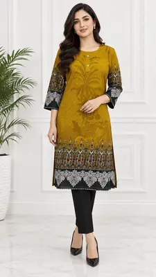 2 Pcs Women's Stitched Linen Printed Shirt And Trouser