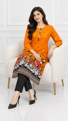 2 Pcs Women's Stitched Linen Printed Shirt And Trouser