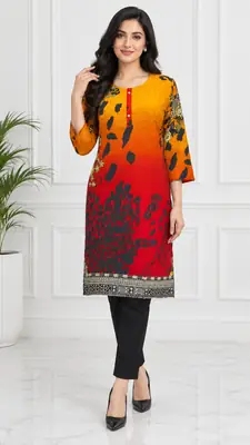 2 Pcs Women's Stitched Linen Printed Shirt And Trouser