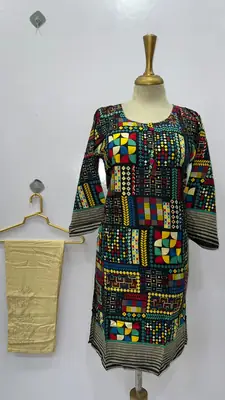 2 Pcs Women's Stitched Linen Printed Shirt And Trouser thumbnail 3