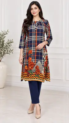 2 Pcs Women's Stitched Linen Printed Shirt And Trouser