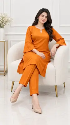 2 Pcs Women's Stitched Linen Printed Shirt And Trouser