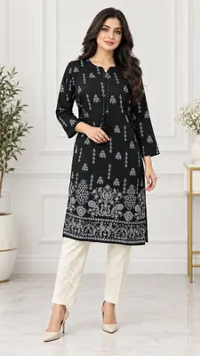 2 Pcs Women's Stitched Linen Printed Shirt And Trouser