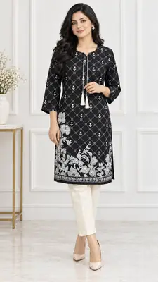 2 Pcs Women's Stitched Linen Printed Shirt And Trouser