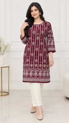 2 Pcs Women's Stitched Linen Printed Shirt And Trouser