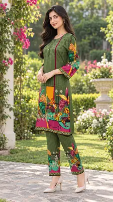 2 Pcs Women's Stitched Linen Printed Shirt And Trouser