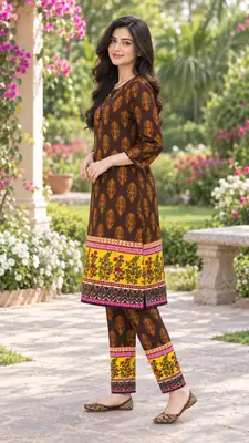2 Pcs Women's Stitched Linen Printed Shirt And Trouser thumbnail 2