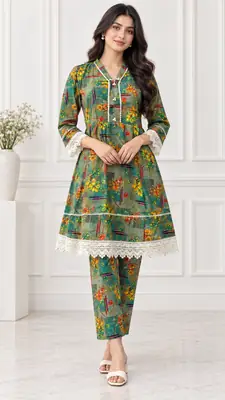 2 Pcs Women's Stitched Linen Printed Shirt And Trouser