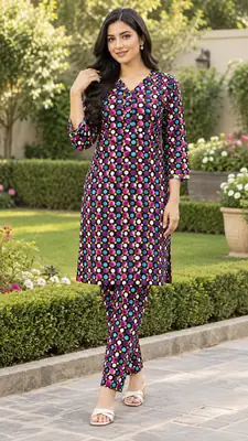 2 Pcs Women's Stitched Linen Printed Shirt And Trouser