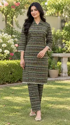 2 Pcs Women's Stitched Linen Printed Shirt And Trouser