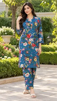 2 Pcs Women's Stitched Linen Printed Shirt And Trouser