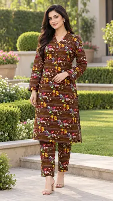 2 Pcs Women's Stitched Linen Printed Shirt And Trouser