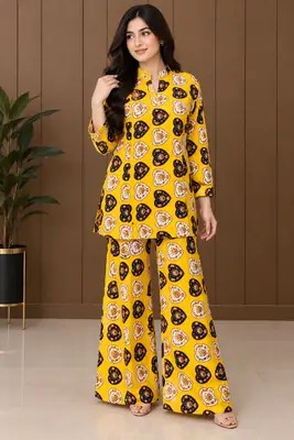 2 Pcs Women's Stitched Linen Printed Co-Ord Set