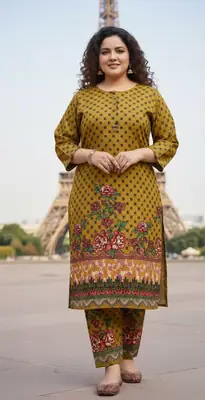2 Pcs Women's Stitched Linen Printed Shirt And SHALWAR