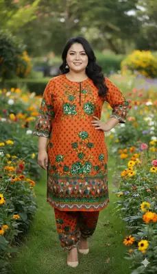2 Pcs Women's Stitched Linen Printed Shirt And  SHALWAR