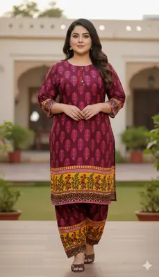 2 Pcs Women's Stitched Linen Printed Shirt And  SHALWAR