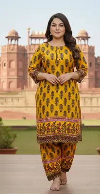 2 Pcs Women's Stitched Linen Printed Shirt And SHALWAR