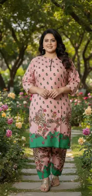 2 Pcs Women's Stitched Linen Printed Shirt And  SHALWAR
