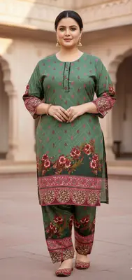 2 Pcs Women's Stitched Linen Printed Shirt And  SHALWAR