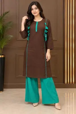 2 Pcs Women's Stitched Linen Plain Shirt And Trouser