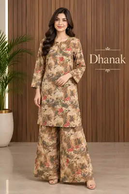 2 Pcs Women's Stitched Dhanak Printed Shirt And Trouser