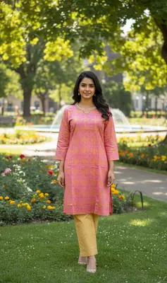 2 Pcs Women's Stitched Cotton Gota Work Frock And Trouser