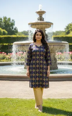 2 Pcs Women's Stitched Cotton Gota Work Frock And Trouser