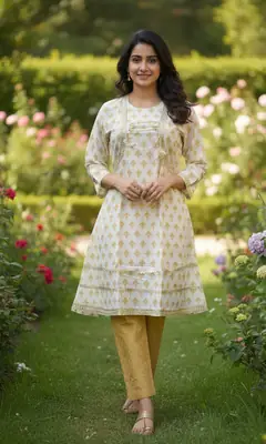 2 Pcs Women's Stitched Cotton Gota Work Frock And Trouser